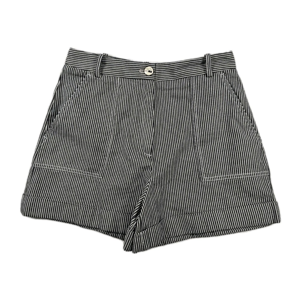 Maje Paris Striped Organic Cotton Knit Marine Ecru Shorts Medium Grey White
